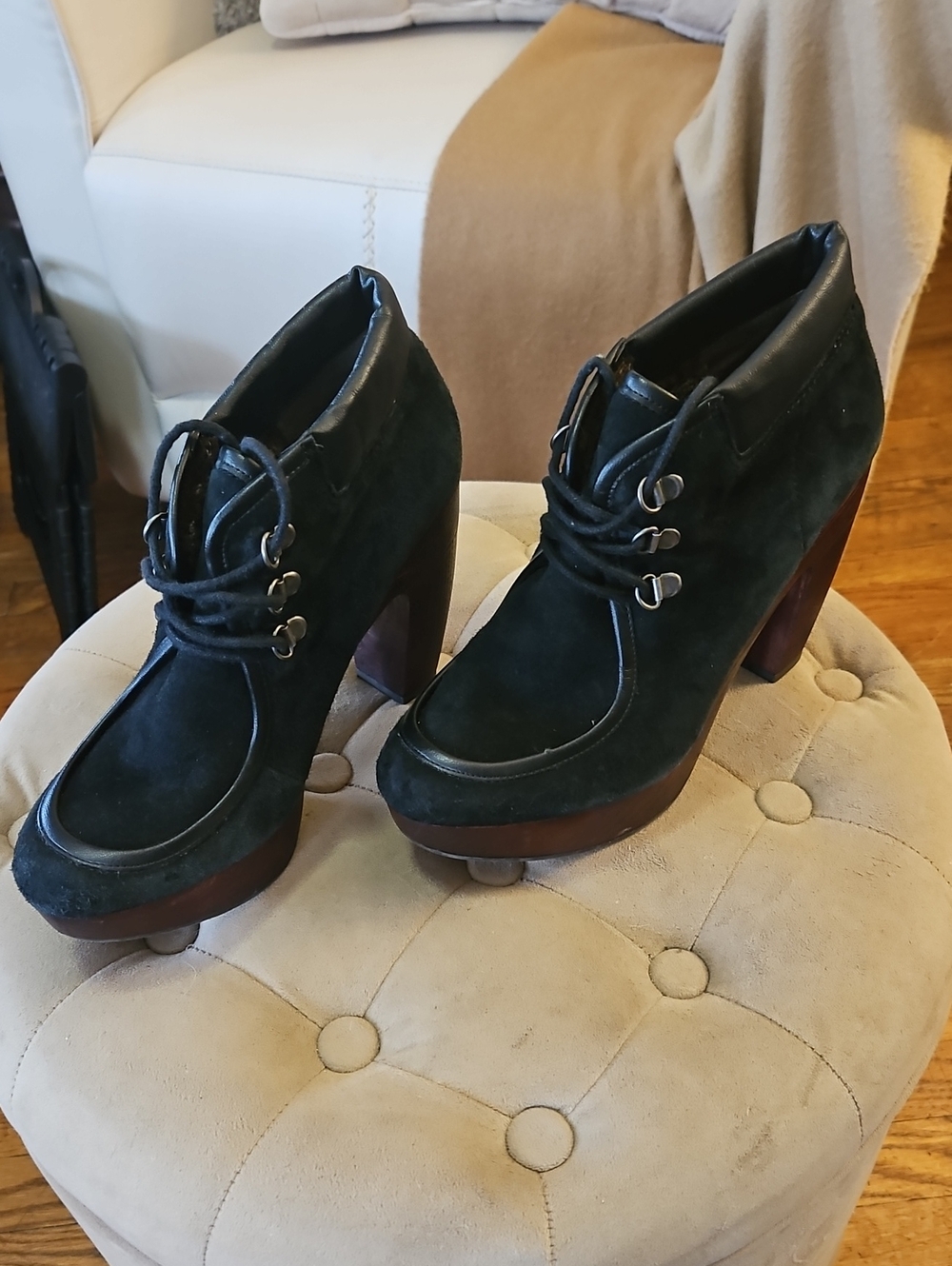 LUCKY BRAND "Cendara" Black Suede/Fur Platform Ankle Booties 9M EUC/Vintage - Picture 12 of 13